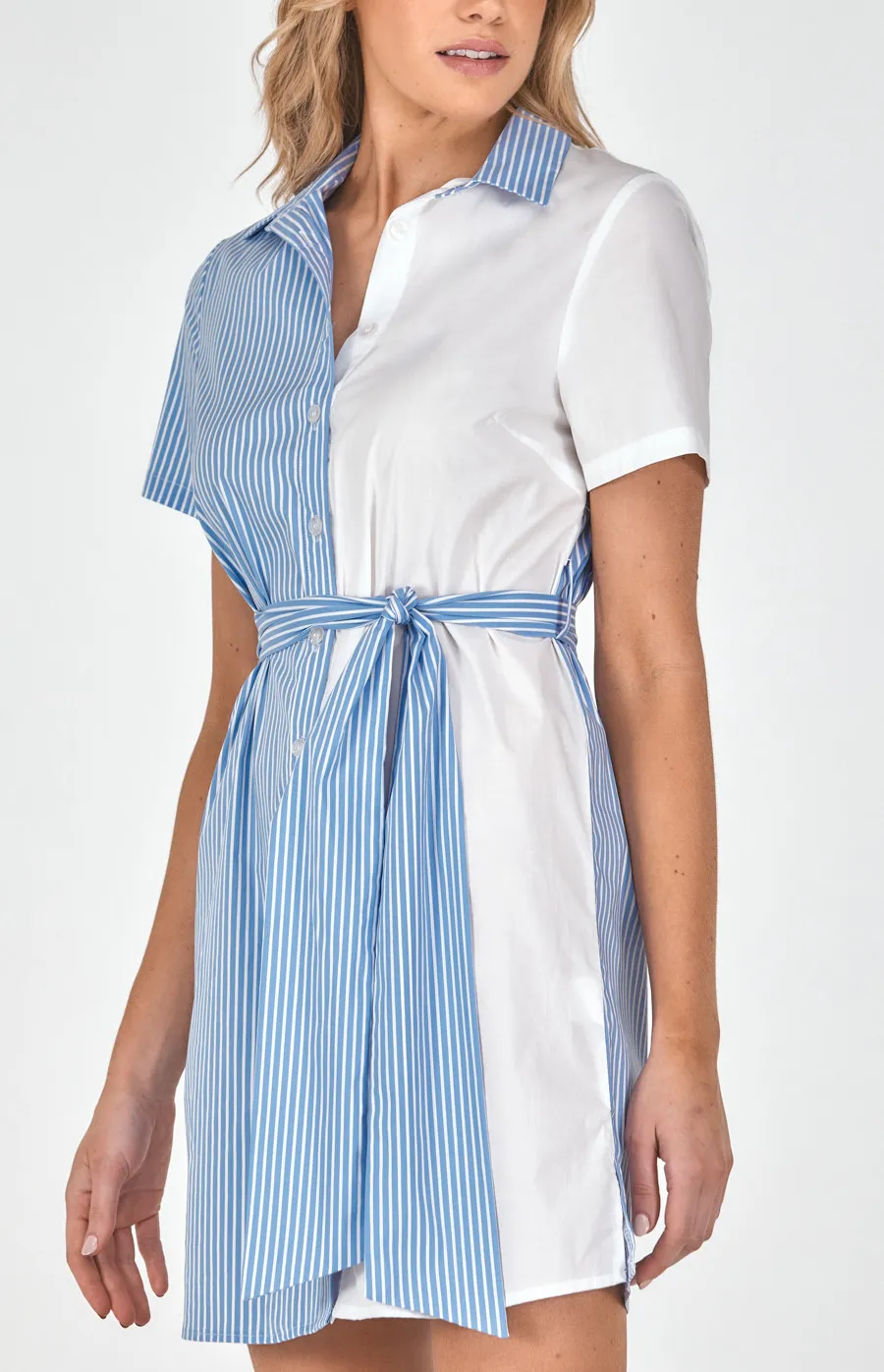 Striped Contrast Panel Shirt Dress (SDR1135B)