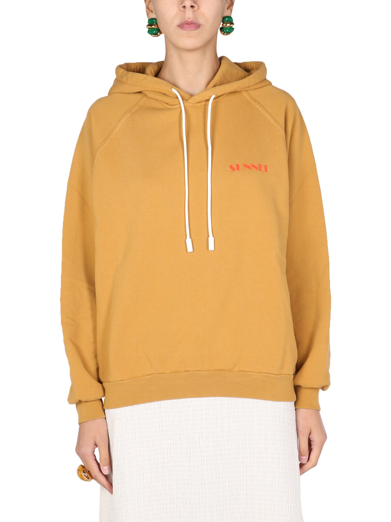 SUNNEI    HOODED COTTON SWEATSHIRT WITH MINI LOGO PRINT