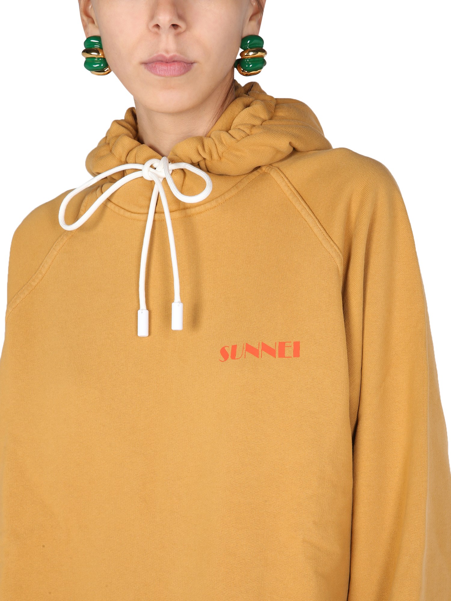 SUNNEI    HOODED COTTON SWEATSHIRT WITH MINI LOGO PRINT