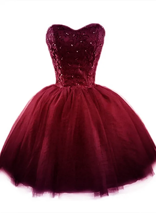 Sweet Burgundy Tulle Ball Party Dress 2019, Homecoming Dress