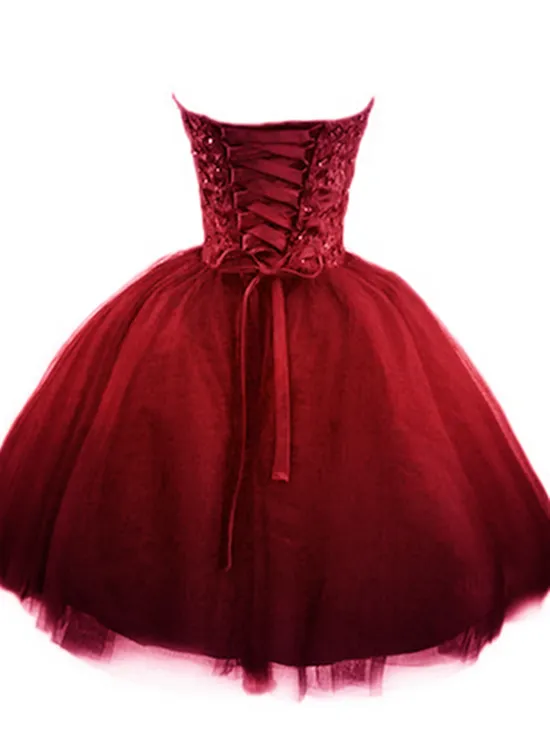 Sweet Burgundy Tulle Ball Party Dress 2019, Homecoming Dress