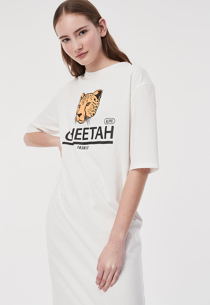 Text And Animal Print Tee Dress