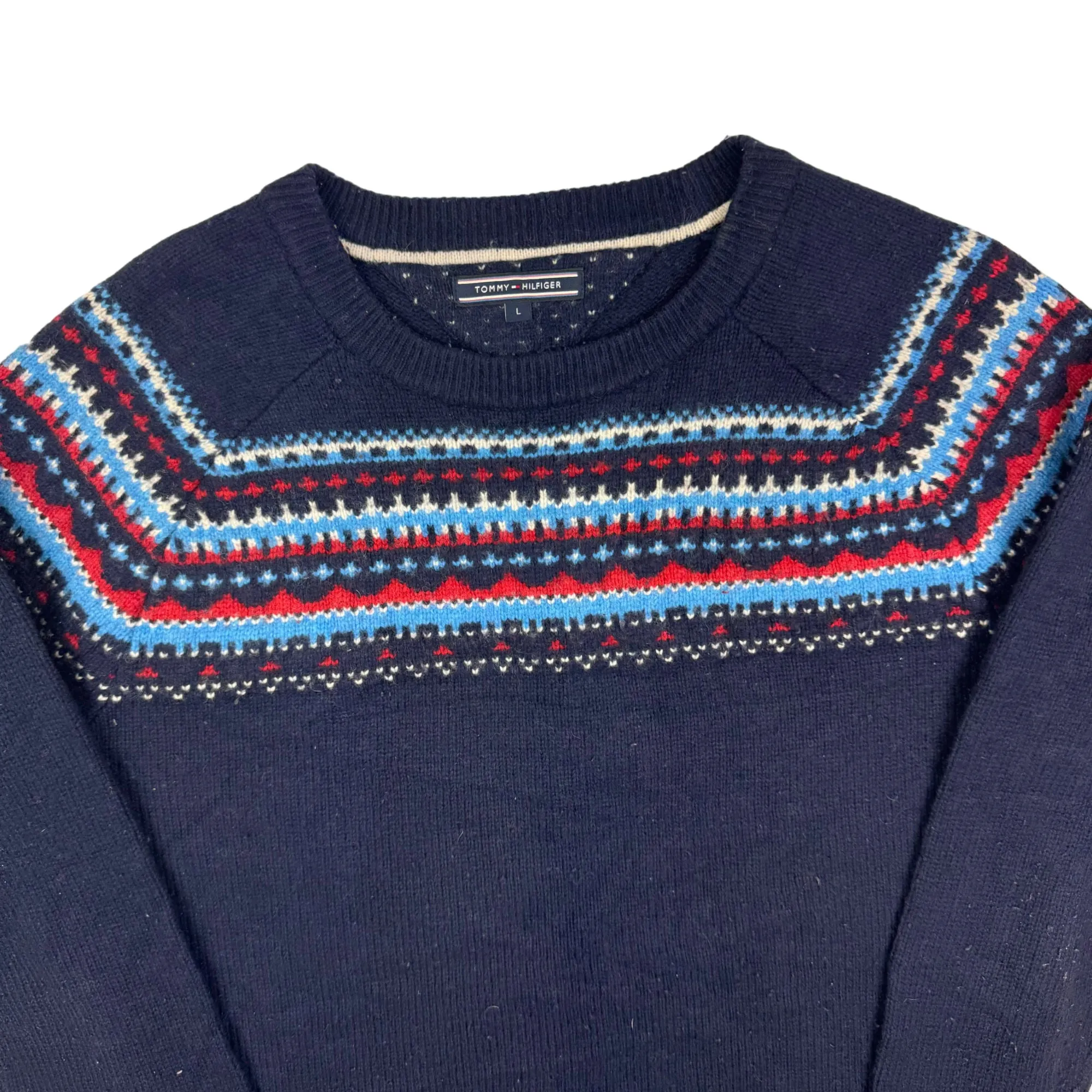 Tommy Hilfiger Patterned Knit Sweater Navy Red