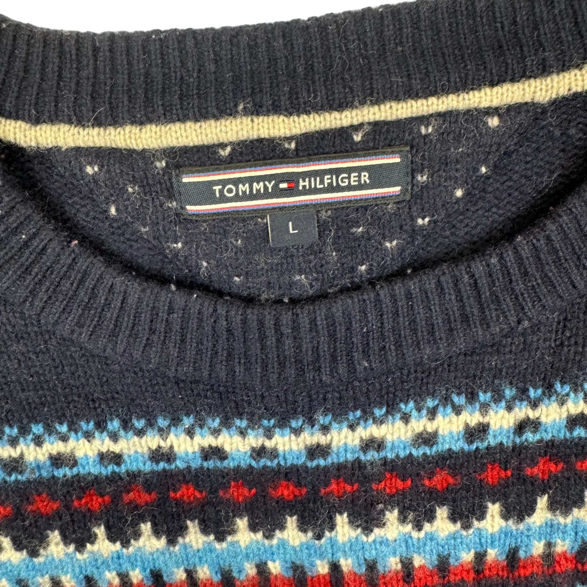 Tommy Hilfiger Patterned Knit Sweater Navy Red