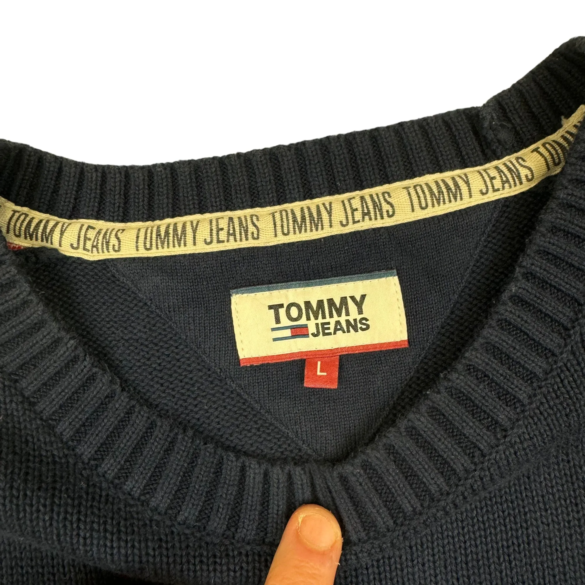 Tommy Jeans Embroidered Logo Knit Sweater Blue