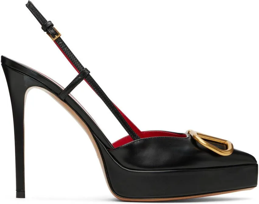 Valentino Garavani Black VLogo Slingback Platform Heels