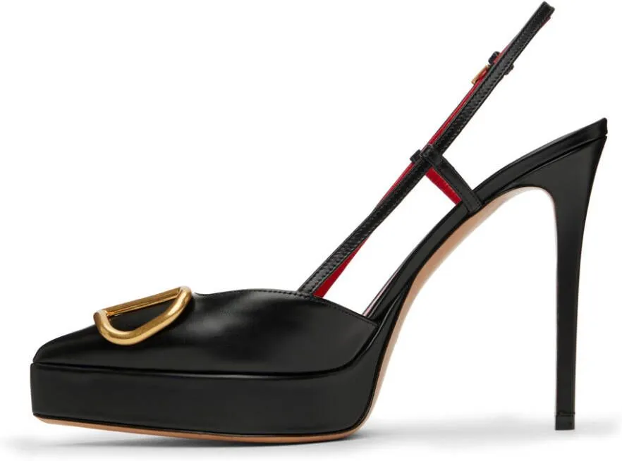 Valentino Garavani Black VLogo Slingback Platform Heels