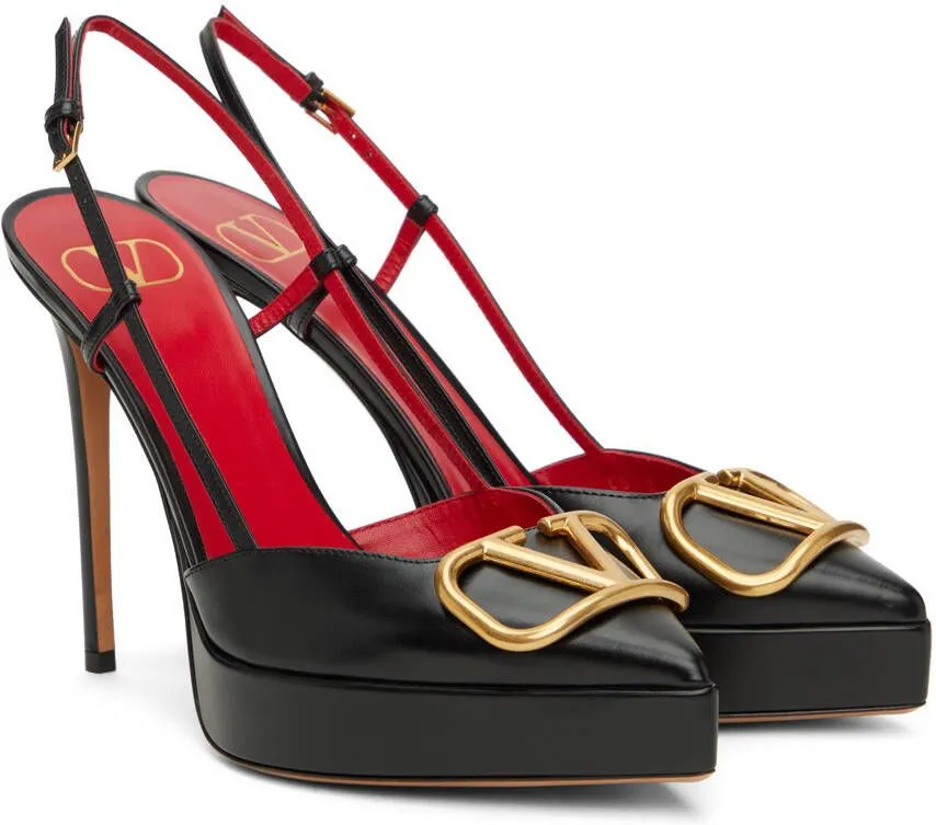 Valentino Garavani Black VLogo Slingback Platform Heels