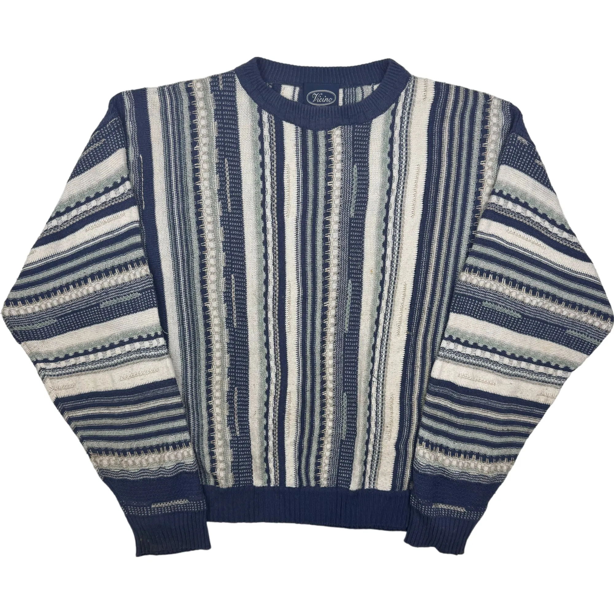 Vicino Coogi Styled Striped Knitted Sweater Blue White