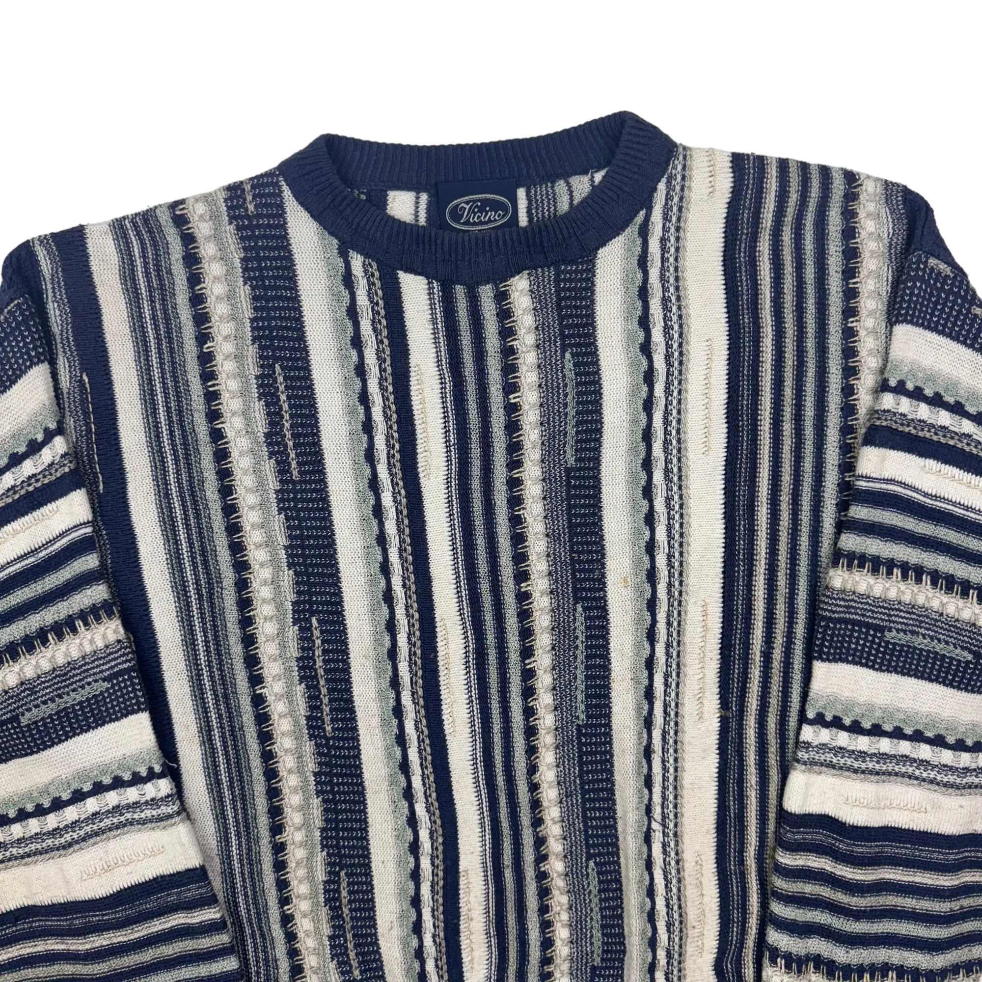 Vicino Coogi Styled Striped Knitted Sweater Blue White