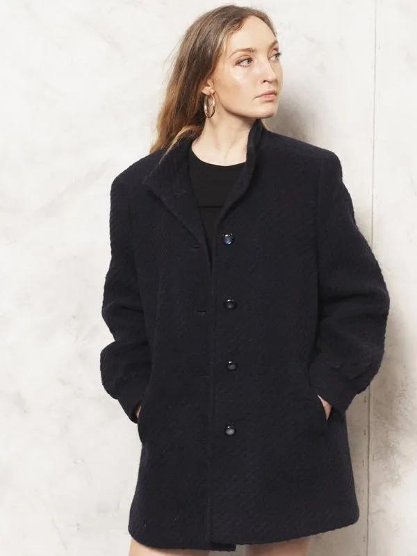 Vintage 80's Blue Women Wool Coat