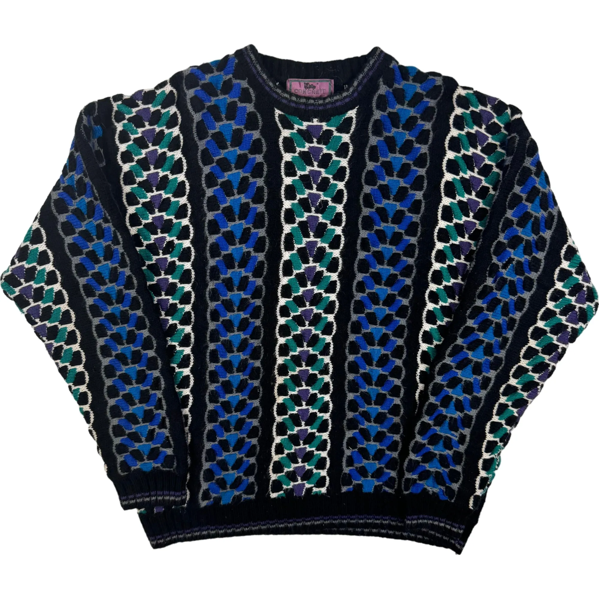 Vintage 80's Concrete Patterned Knit Sweater Blue Black Green