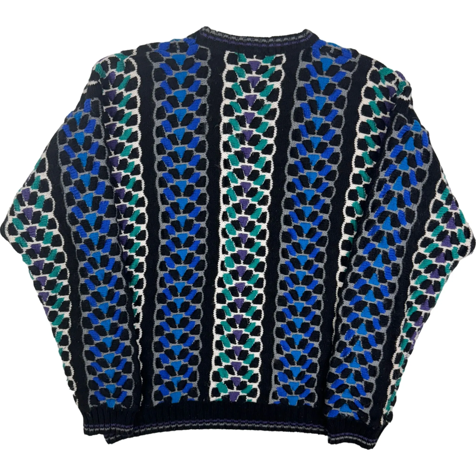 Vintage 80's Concrete Patterned Knit Sweater Blue Black Green