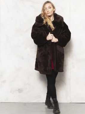 Vintage 80's Faux Fur Women Coat Brown