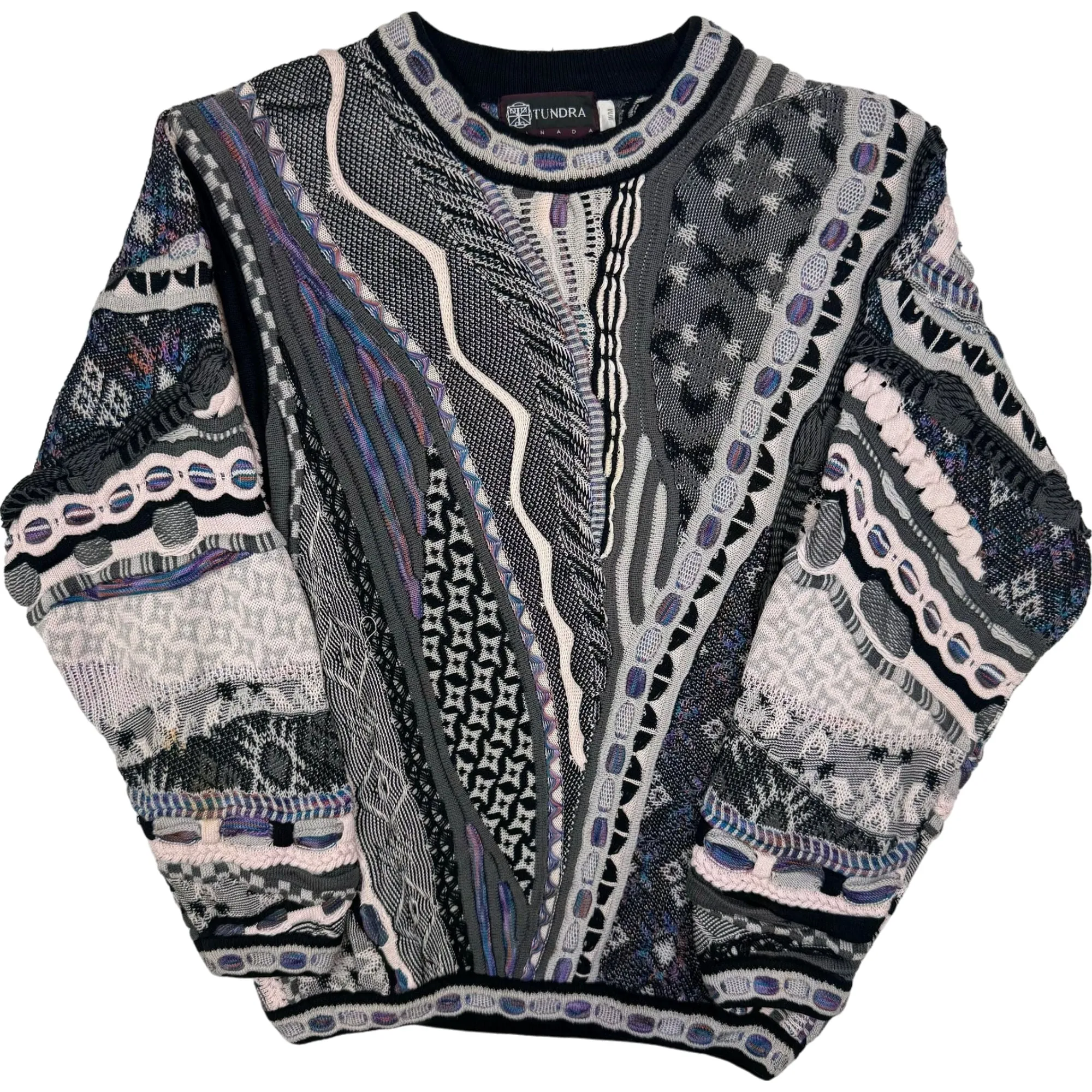 Vintage 90's Tundra Canada Coogi Style Sweater Black Multicoloured Rare