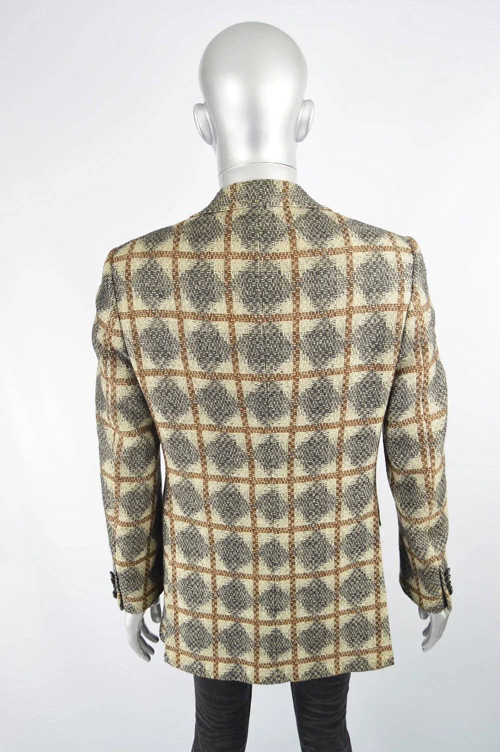 Vintage Mens Diamond & Windowpane Check Wool Sport Coat, 1970s