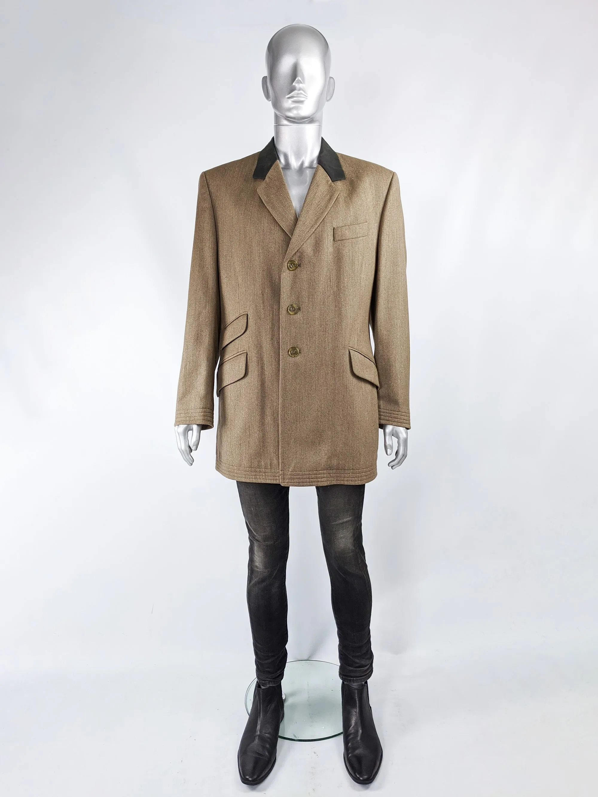 Vintage Mens Waxed Cotton Wool Tweed Coat, 1990s