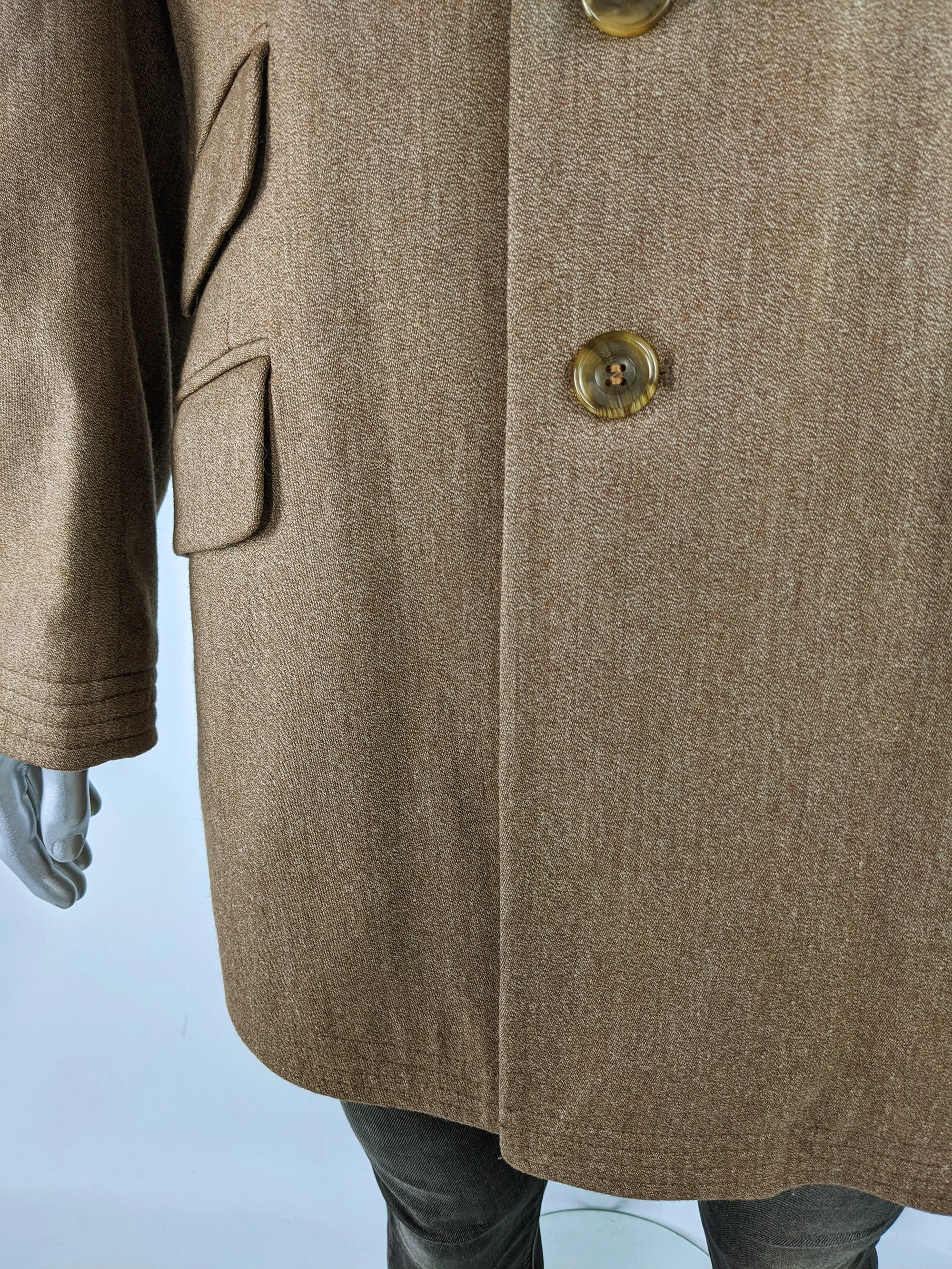 Vintage Mens Waxed Cotton Wool Tweed Coat, 1990s