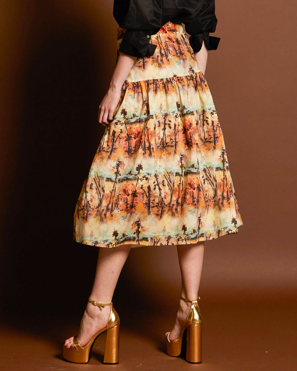 Vintage Print Midi Skirt