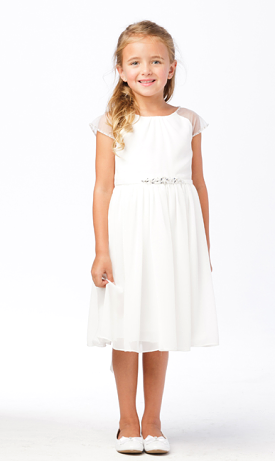 White chiffon with rhinestone belt dress