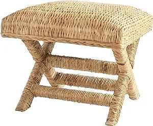 Woven Water Hyacinth and Wood Stool