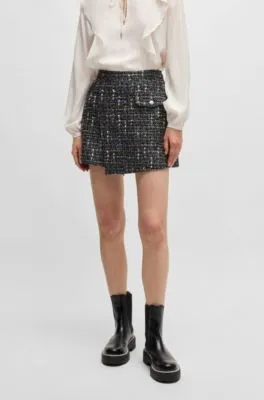 Wrap-front regular-fit skort in multicoloured tweed