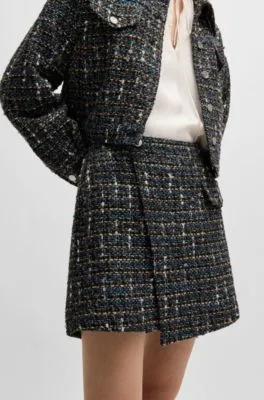 Wrap-front regular-fit skort in multicoloured tweed