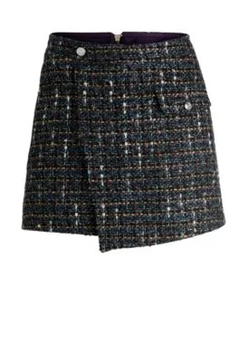 Wrap-front regular-fit skort in multicoloured tweed