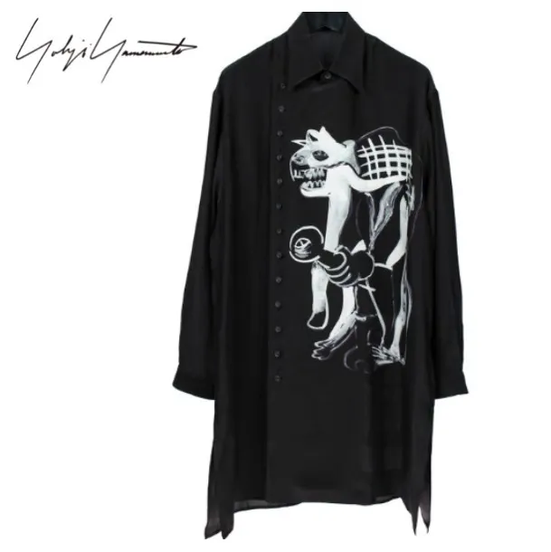 Yohji Yamamoto  |Unisex Silk Street Style Long Sleeves Oversized Designers