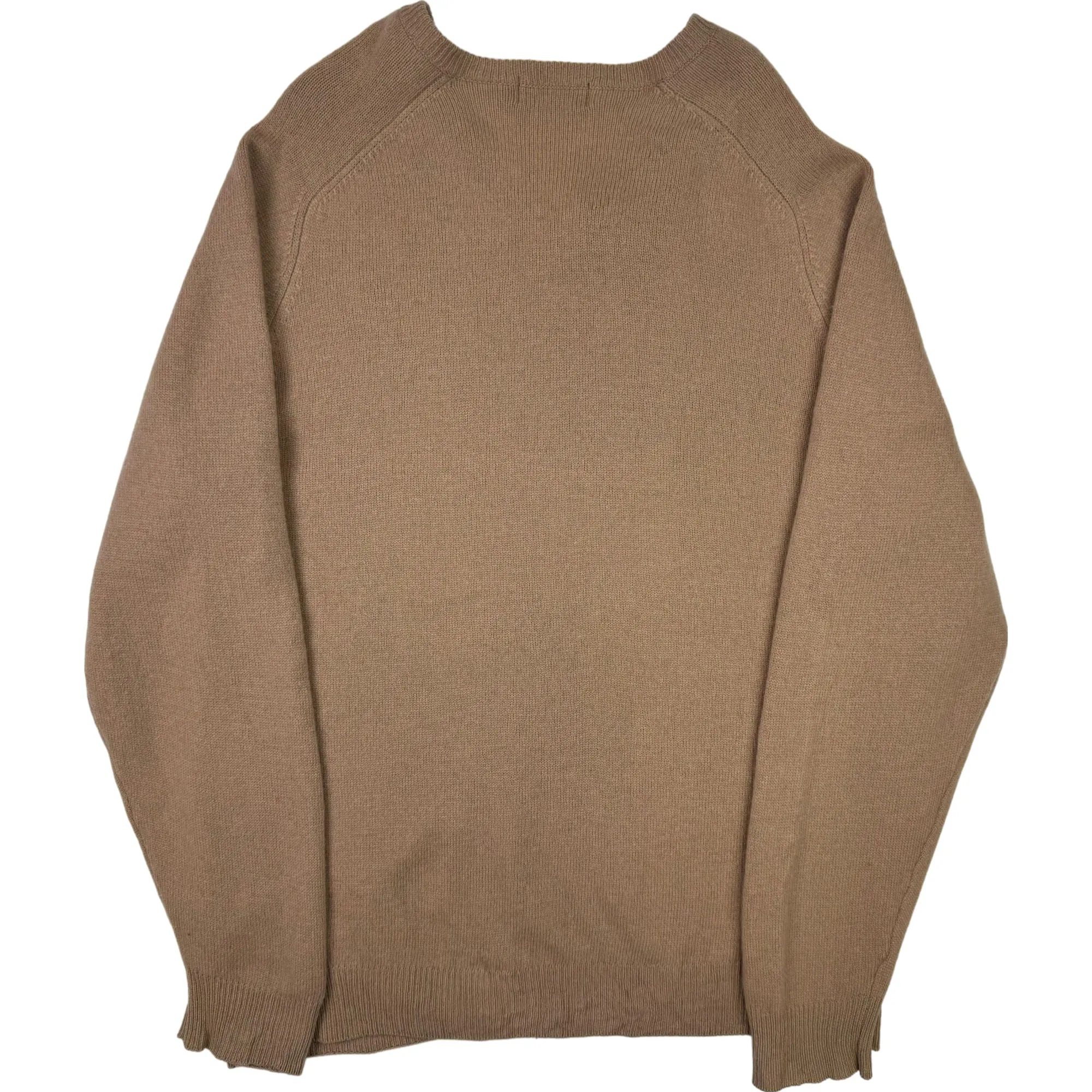 Yves Saint Laurent Pure Wool V-Neck Knit Sweater Beige