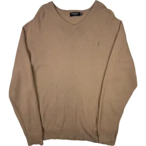 Yves Saint Laurent Pure Wool V-Neck Knit Sweater Beige